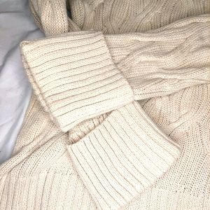 Prologue cable knit high low, cuffed sweater